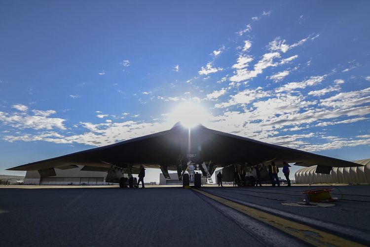 Northrop Grumman aircrew inspect the B-2 Spirit of Arizona before take-off in Palmdale, California. AS 0822 Northrop Grumman Continues B-2 Spirit Modernization________FINAL 1