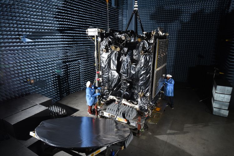 Engineers work on SES-18 in the environmental test bay at Northrop Grumman’s satellite manufacturing facility in Dulles, Virginia. (Photo Credit: Northrop Grumman) Final Series of Northrop Grumman-Built C-Band Satellites Successfully Launch