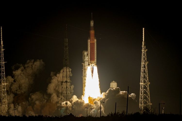 NASA’s Space Launch System rocket, with twin Northrop Grumman solid rocket boosters, lifts off for the first Artemis program launch. Photo Credit: Northrop Grumman Northrop Grumman Boosts Successful Artemis I Launch with Worlds Largest and Most Powerful Rocket Boosters
