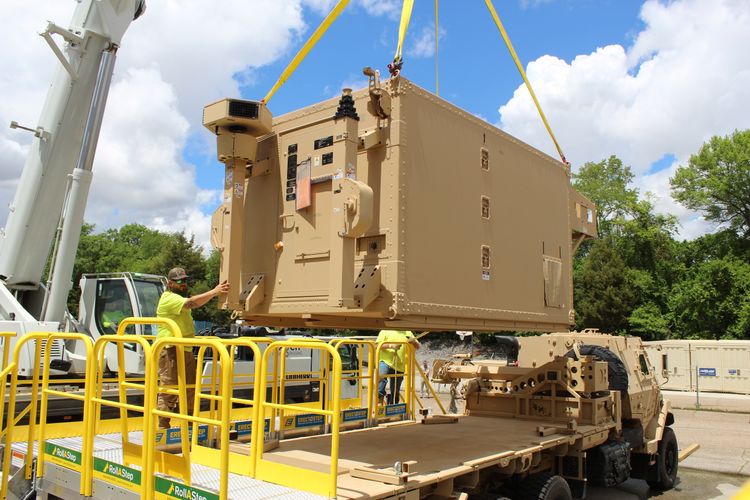 The Engagement Operations Center (EOC) loaded onto a M1085 Long Wheel Base truck at the Huntsville Manufacturing Center in Alabama. (Photo Credit: Northrop Grumman) Northrop Grumman Delivers First Full Set of Integrated Battle Command System Equipment to the US Army