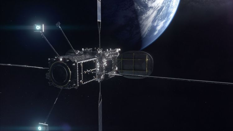 寿命延長サービスを提供する衛星にドッキングしたMEVのイメージ図 (ノースロップ・グラマン/SpaceLogistics提供) Northrop Grumman Expands Satellite Life-Extension Services - Japan