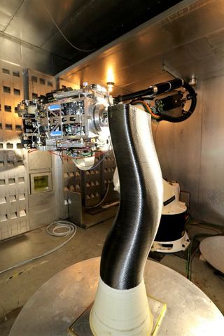 SCRAM system printing a composite engine duct. Northrop Grumman image. Northrop Grumman Reduces Manufacturing Time and Cost by Accelerating Development of High-Temperature Materials