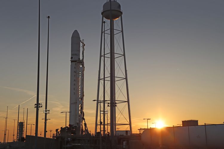 Northrop Grumman’s Antares rocket on Mid-Atlantic Regional Spaceport Pad 0A at NASA’s Wallops Flight Facility on Wallops Island, Virginia. Northrop Grumman Set to Launch Cargo Resupply Mission and Perform Reboost Service for International Space Station