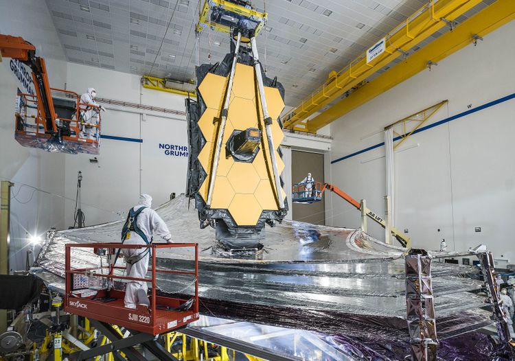 For the last time on Earth, the James Webb Space Telescope’s sunshield was deployed and tensioned by testing teams at Northrop Grumman in Redondo Beach, California where final deployment tests were completed. Webb’s sunshield is designed to protect the telescope from light and heat emitted from the sun, Earth, and moon, and the observatory itself. Photo Credit: NASA/Chris Gunn Northrop Grumman Space Navigation Systems Achieve Galactic Threshold and Keep on Going