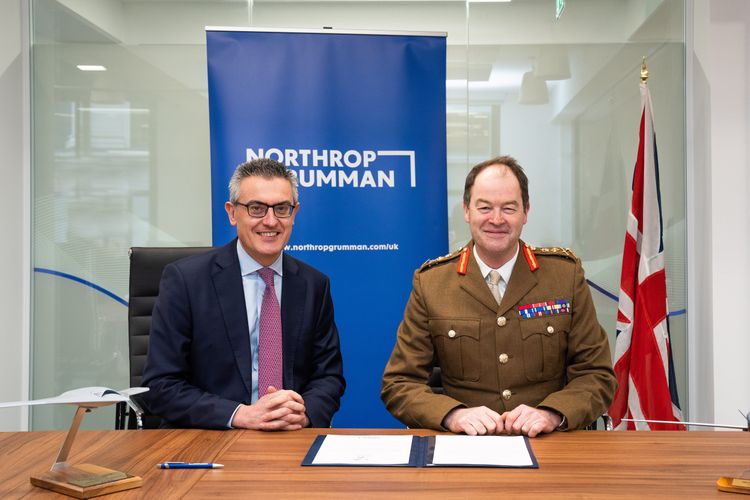 Nick Chaffey, chief executive, UK, Europe, Middle East, Northrop Grumman signs the Armed Force Covenant in the presence of General Sir Patrick Sanders KCB CBE DSO ADC Gen. Northrop Grumman UK Signs Armed Forces Covenant Supporting Armed Forces Personnel