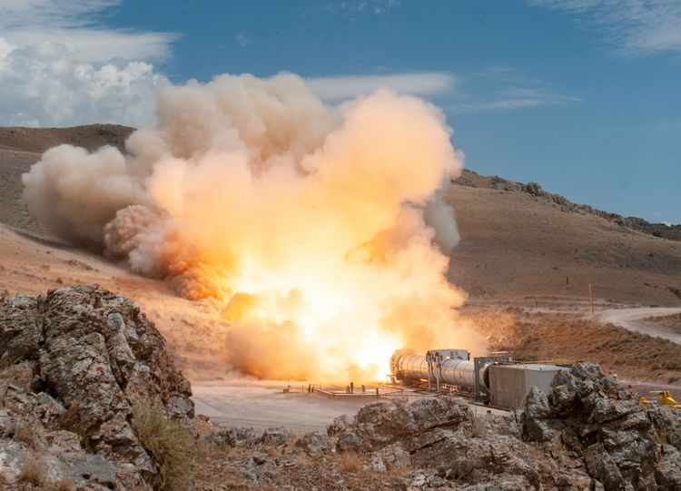 The five-segment solid rocket booster for NASA’s SLS rocket tested for early learning in support of next-generation systems at Northrop Grumman’s Promontory, Utah, test area. Northrop Grumman and NASA Successfully Test Space Launch System Booster_2