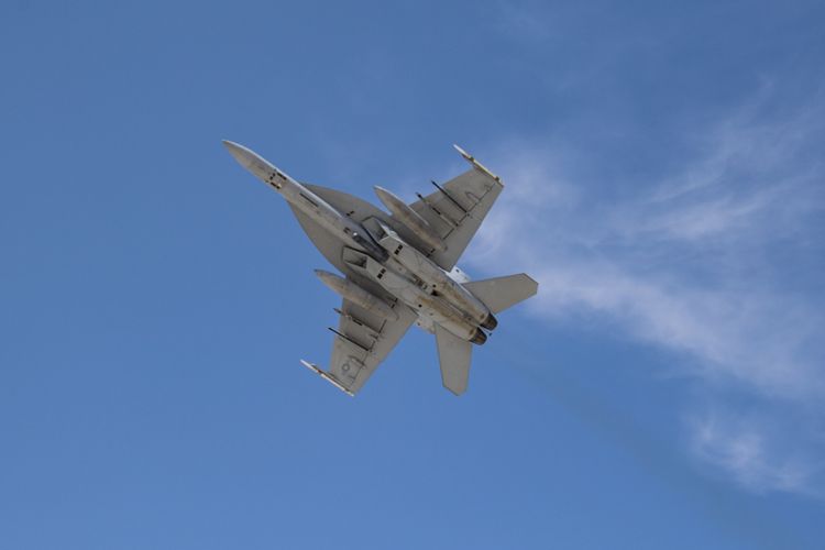 A U.S. Navy F/A-18 E/F Super Hornet flies with the LITENING advanced targeting pod mounted on the centerline. (Photo Credit: Northrop Grumman) Northrop Grumman's LITENING Advanced Targeting Pod Completes Initial US Navy FA-18 Flight Testing