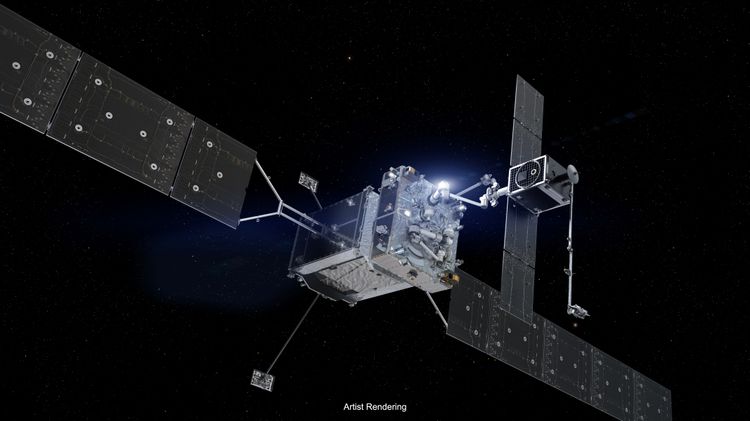 MRV(左) とMEP(右)のイラスト (イラスト提供:ノースロップ・グラマン/SpaceLogistics) Northrop Grumman's SpaceLogistics Continues Revolutionary Satellite Life-Extension Work with Sale of Third Mission Extension Pod