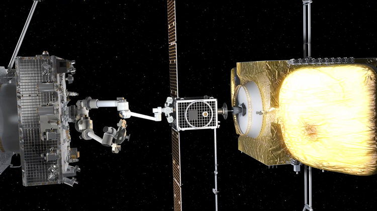 The SpaceLogistics Mission Robotic Vehicle uses its sophisticated robotics to attach Mission Extension Pods, providing propulsion augmentation and extending the service lives of commercial satellites running out of fuel. SpaceLogistics Announces Launch Agreement with SpaceX and First Mission Extension Pod Contract with Optus_2